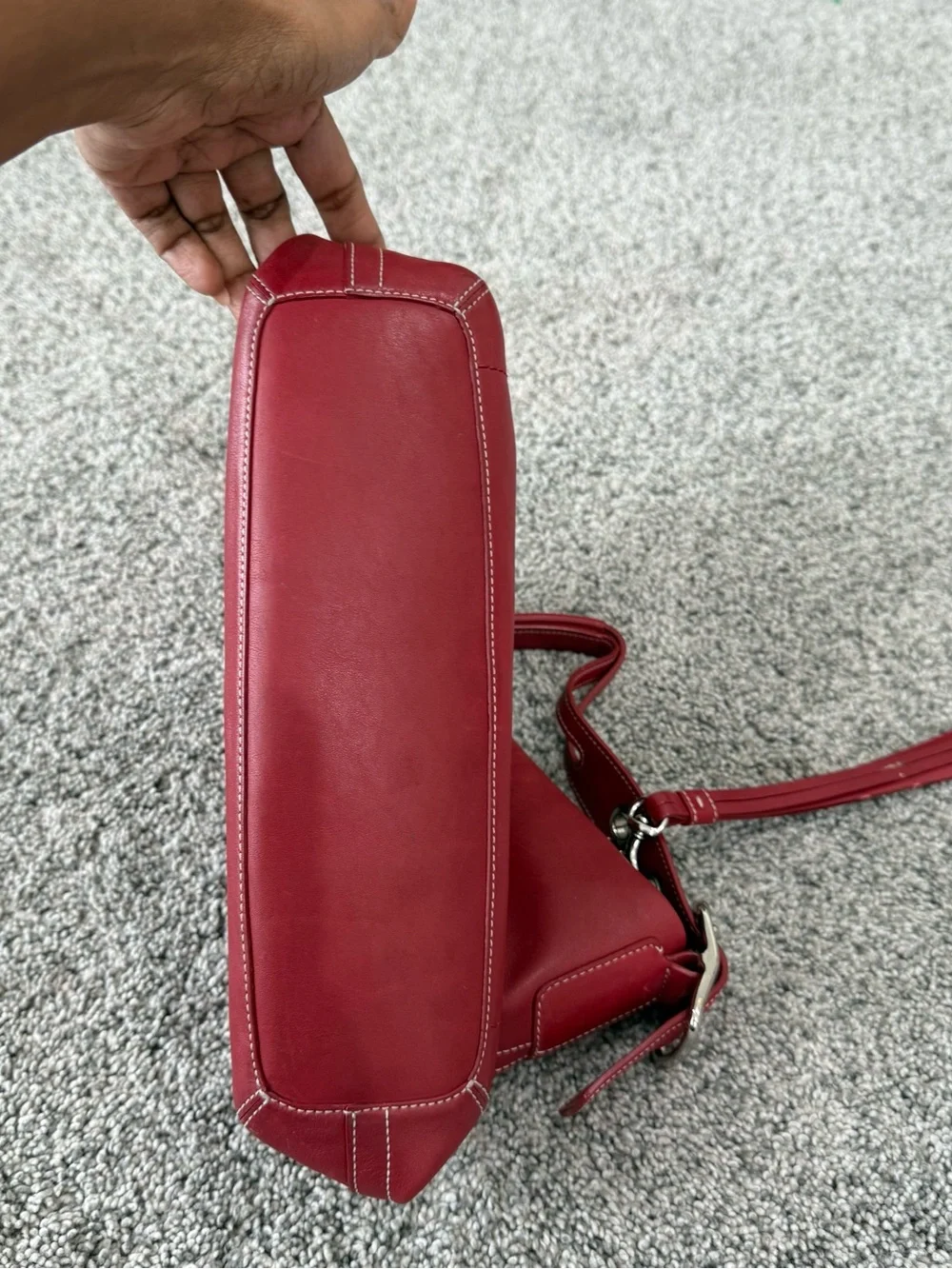 Vintage Coach Red GenuineLeather Y2K Silver Hardware Zip Close Shoulder Bag 1417 - Picture 5 of 15